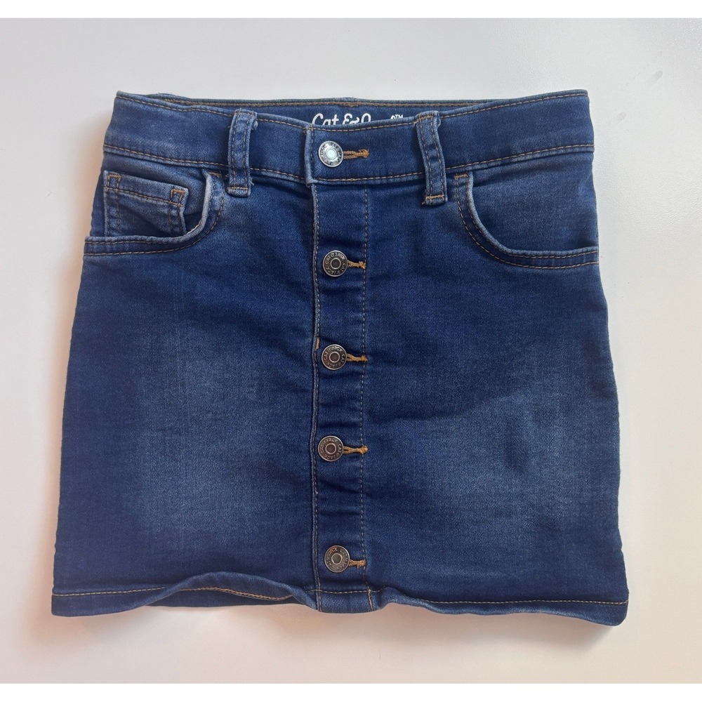 Cat & Jack Girls Denim Skirt Medium Wash Button Front Ultimate Stretch 5T